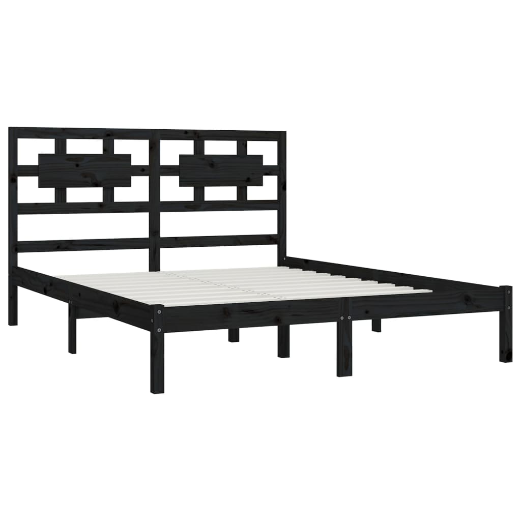 sengeramme 200x200 cm massivt fyrretræ sort