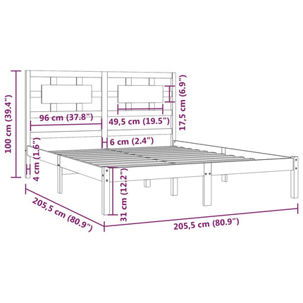 sengeramme 200x200 cm massivt fyrretræ sort