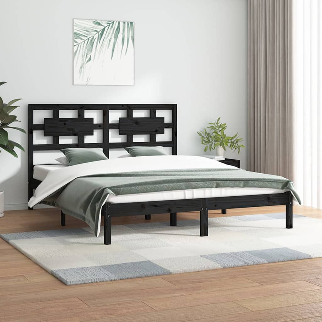 sengeramme 200x200 cm massivt fyrretræ sort