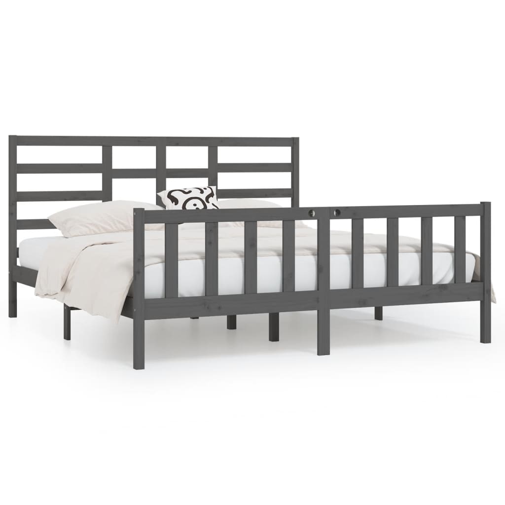 sengeramme 200x200 cm massivt fyrretræ grå