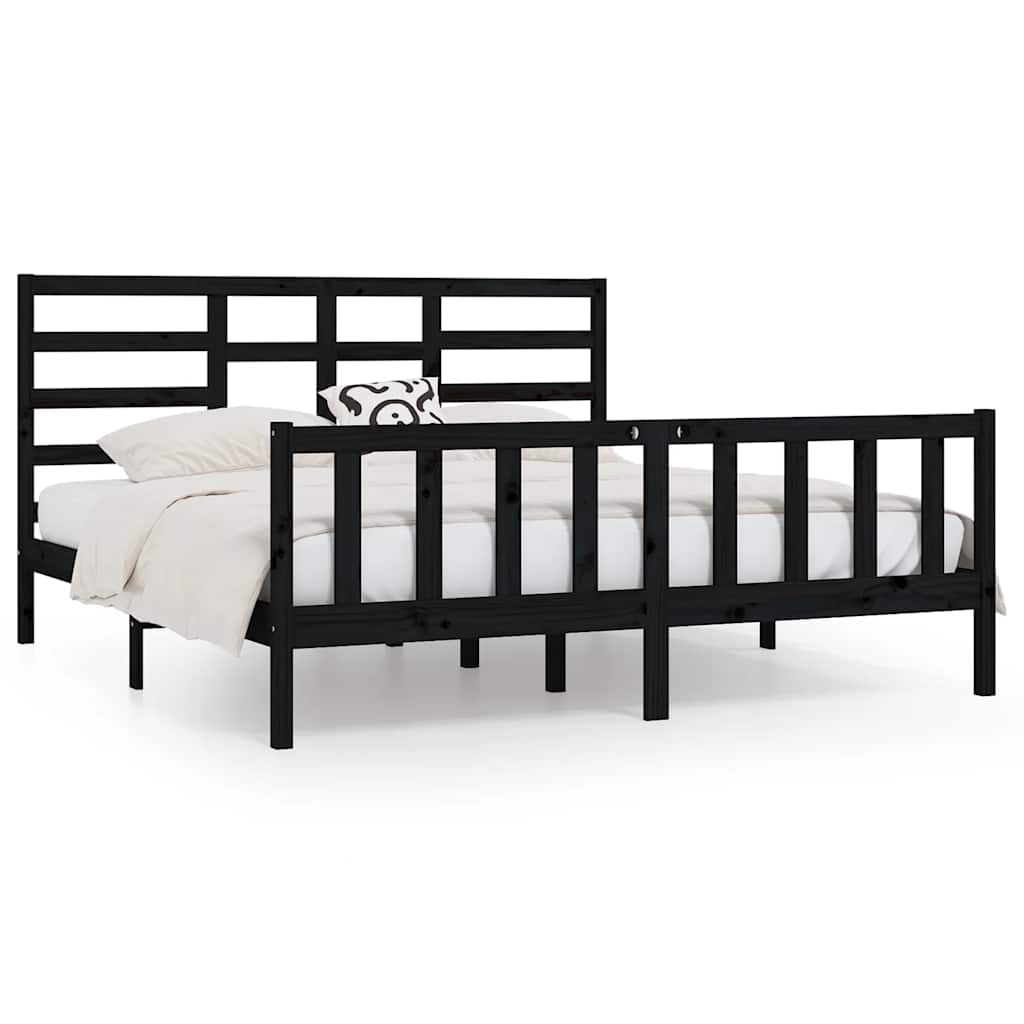 sengeramme 200x200 cm massivt fyrretræ sort