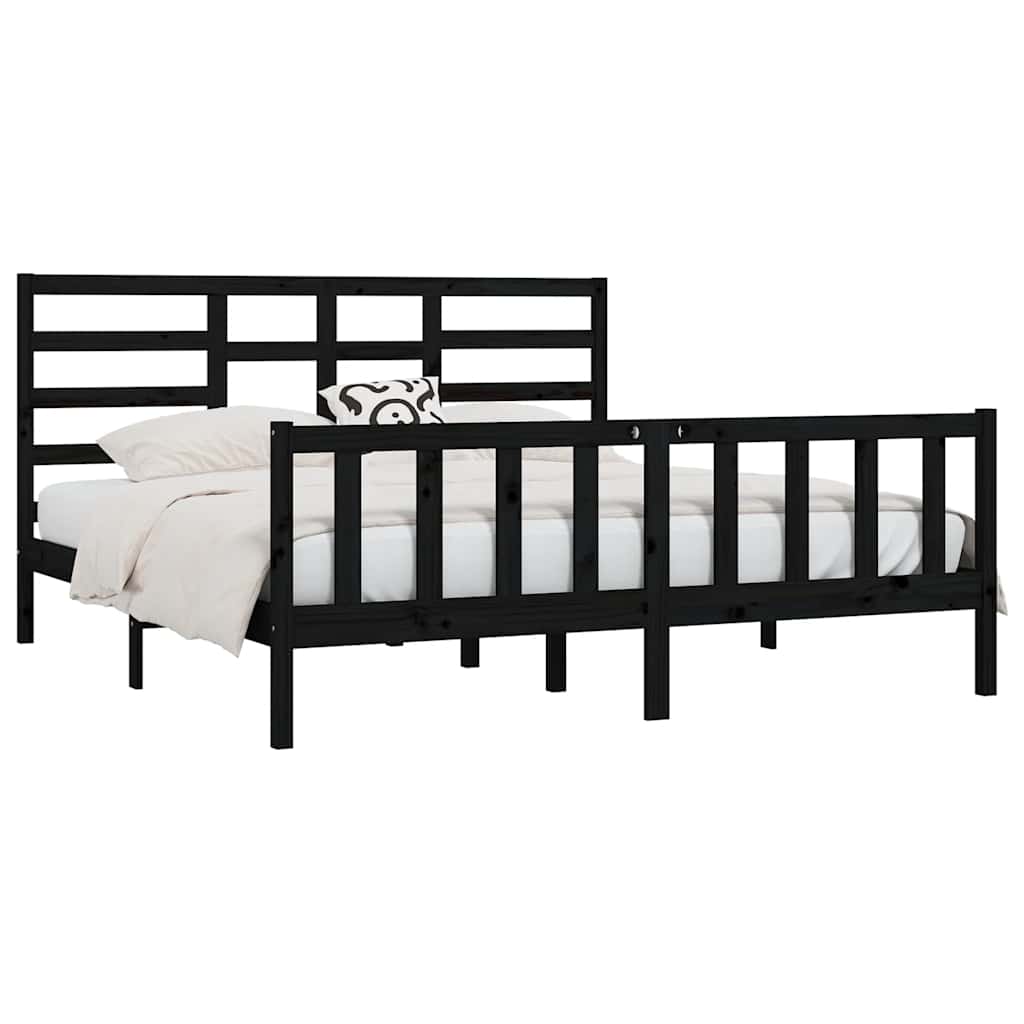 sengeramme 200x200 cm massivt fyrretræ sort