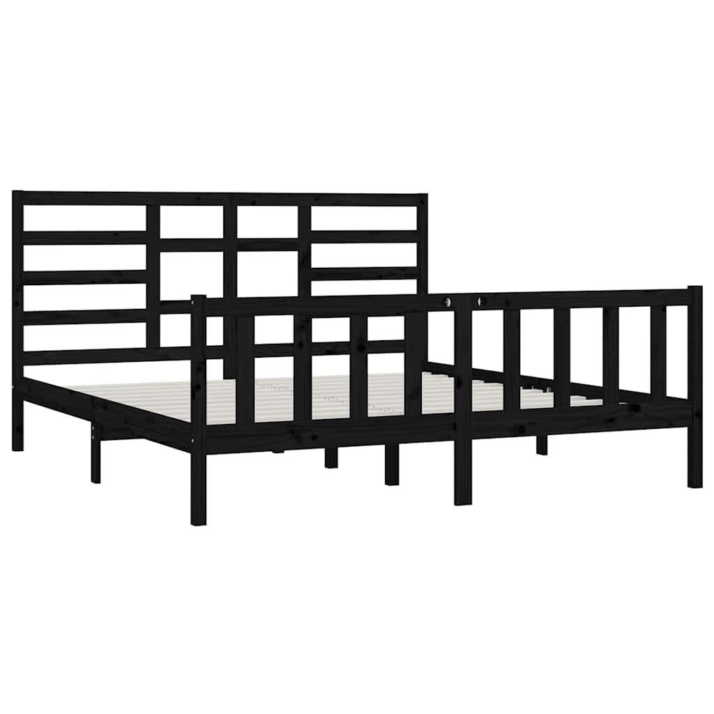 sengeramme 200x200 cm massivt fyrretræ sort