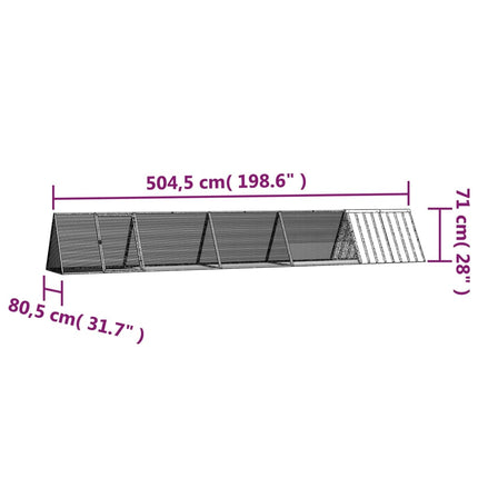 kaninbur 504,5x80,5x71 cm galvaniseret stål grå