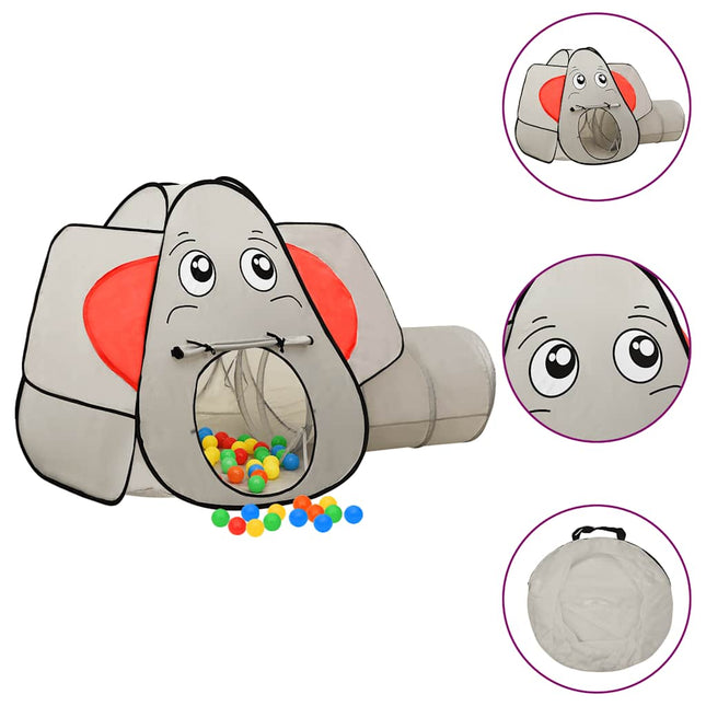 legetelt til børn 174x86x101 cm 250 bolde elefant grå