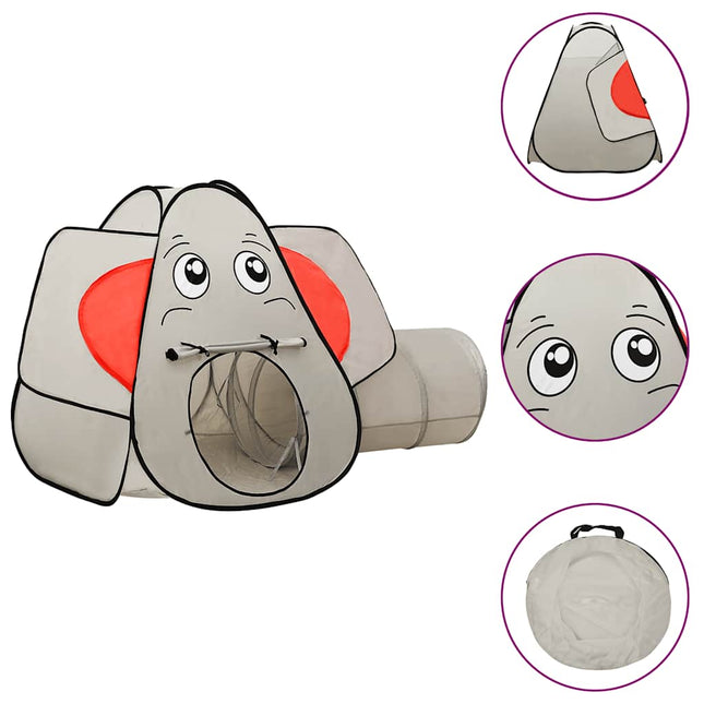 legetelt til børn 174x86x101 cm 250 bolde elefant grå