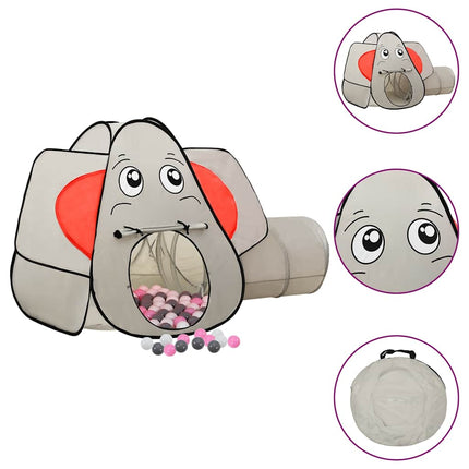 legetelt til børn 174x86x101 cm 250 bolde elefant grå