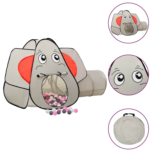 legetelt til børn 174x86x101 cm 250 bolde elefant grå