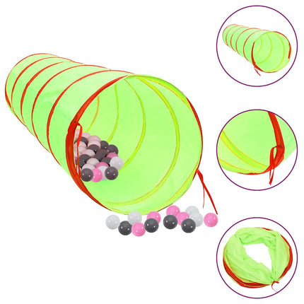 legetunnel til børn 175 cm 250 bolde polyester grøn