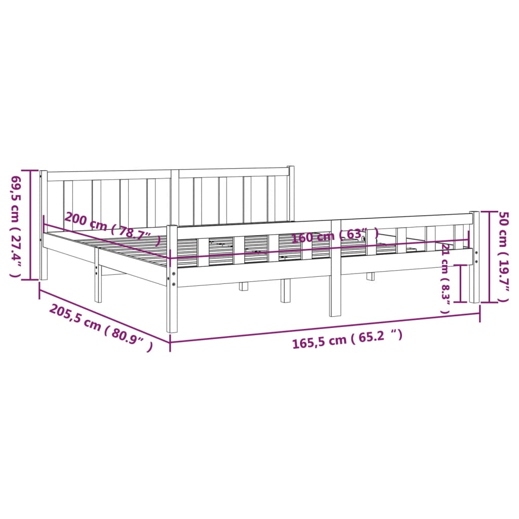sengeramme 160x200 cm massivt træ sort