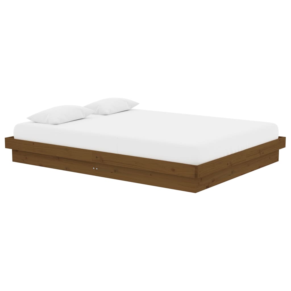 sengeramme 135x190 cm Double massivt fyrretræ gyldenbrun