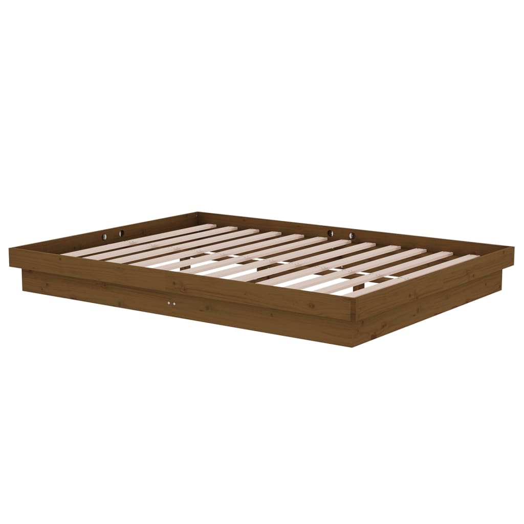 sengeramme 135x190 cm Double massivt fyrretræ gyldenbrun