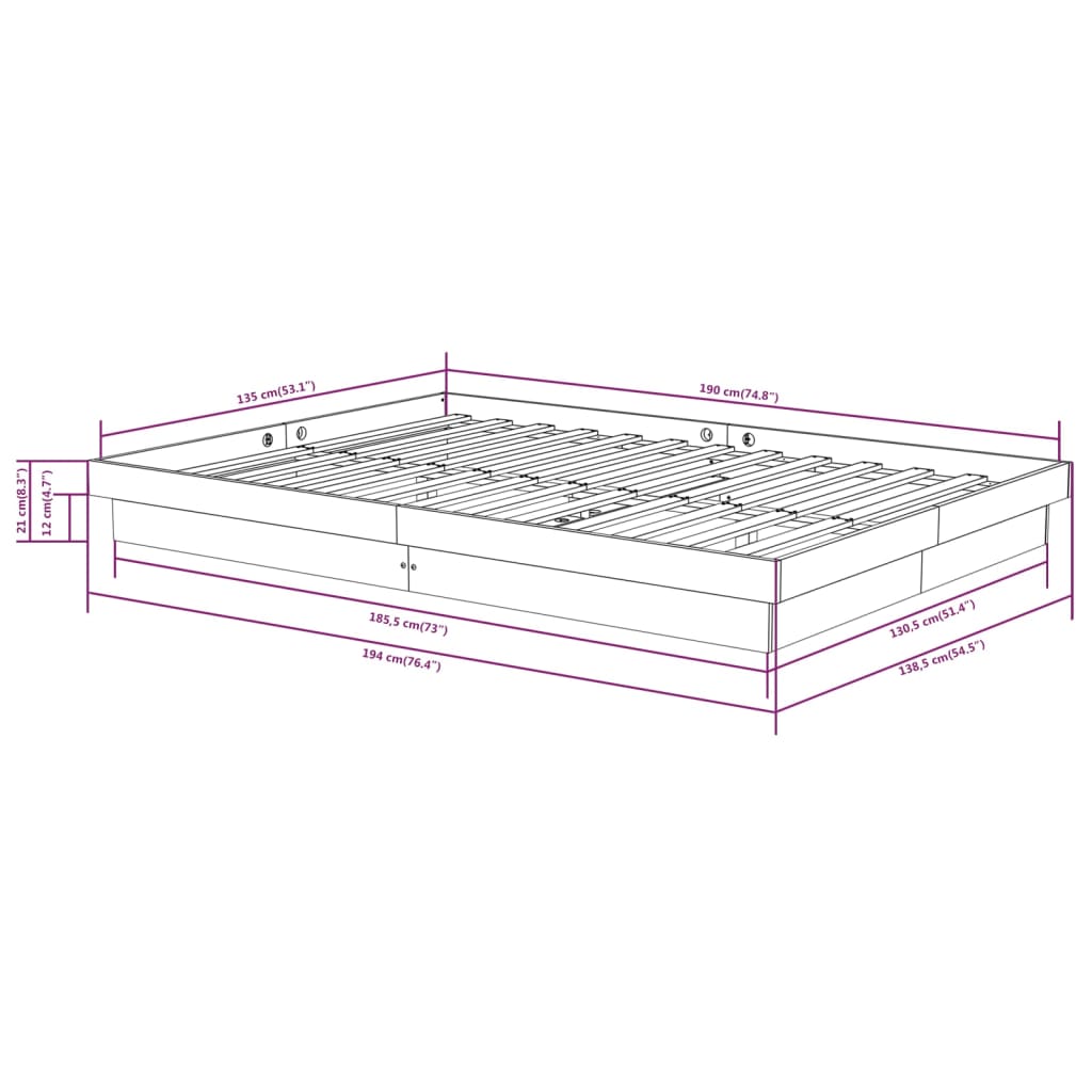 sengeramme 135x190 cm Double massivt fyrretræ gyldenbrun