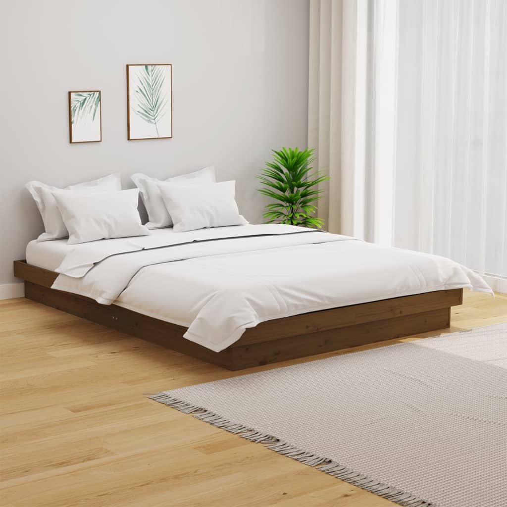 sengeramme 135x190 cm Double massivt fyrretræ gyldenbrun