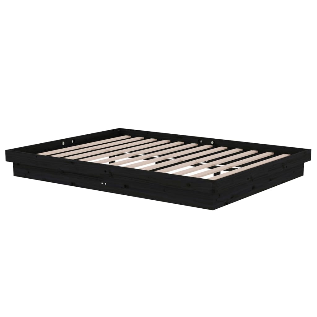 sengeramme 135x190 cm Double massivt fyrretræ sort