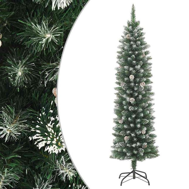 kunstigt smalt juletræ med juletræsfod 180 cm PVC