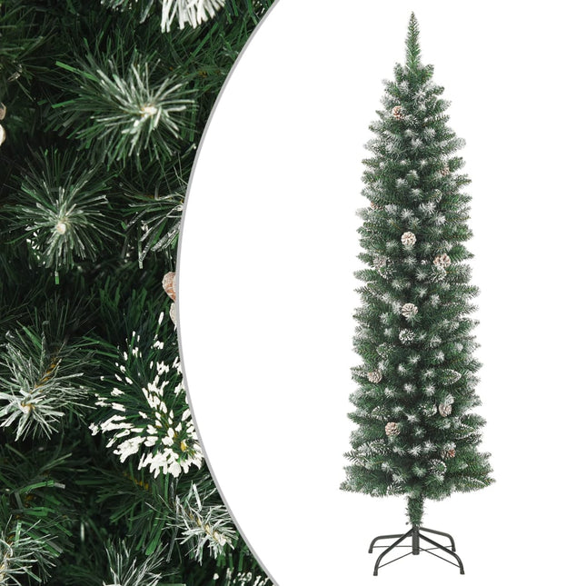 kunstigt smalt juletræ med juletræsfod 210 cm PVC