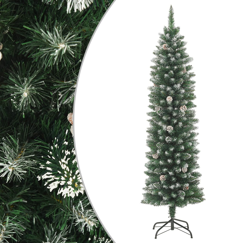 kunstigt smalt juletræ med juletræsfod 210 cm PVC