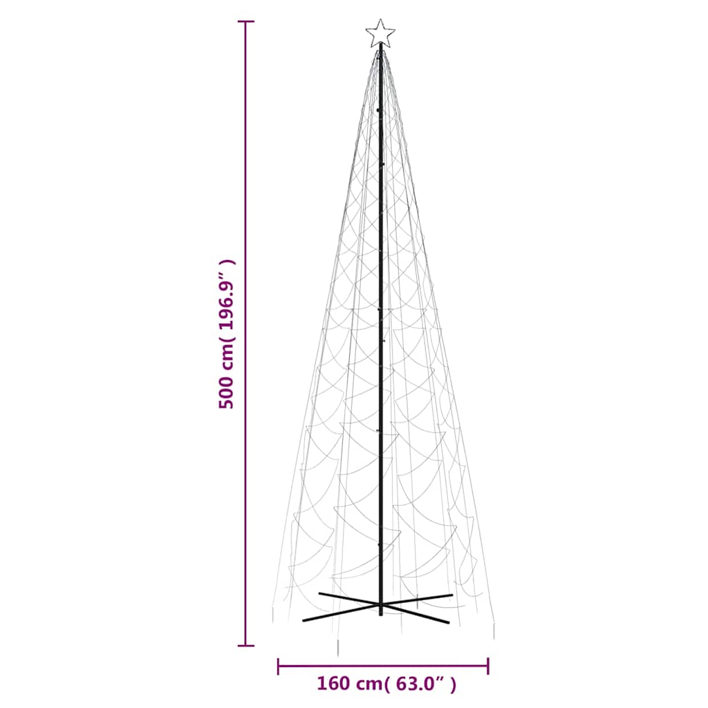 kegleformet juletræ 160x500 cm 1400 LED'er koldt hvidt lys
