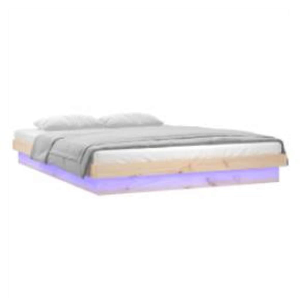 sengeramme med LED-lys 140x200 cm massivt træ