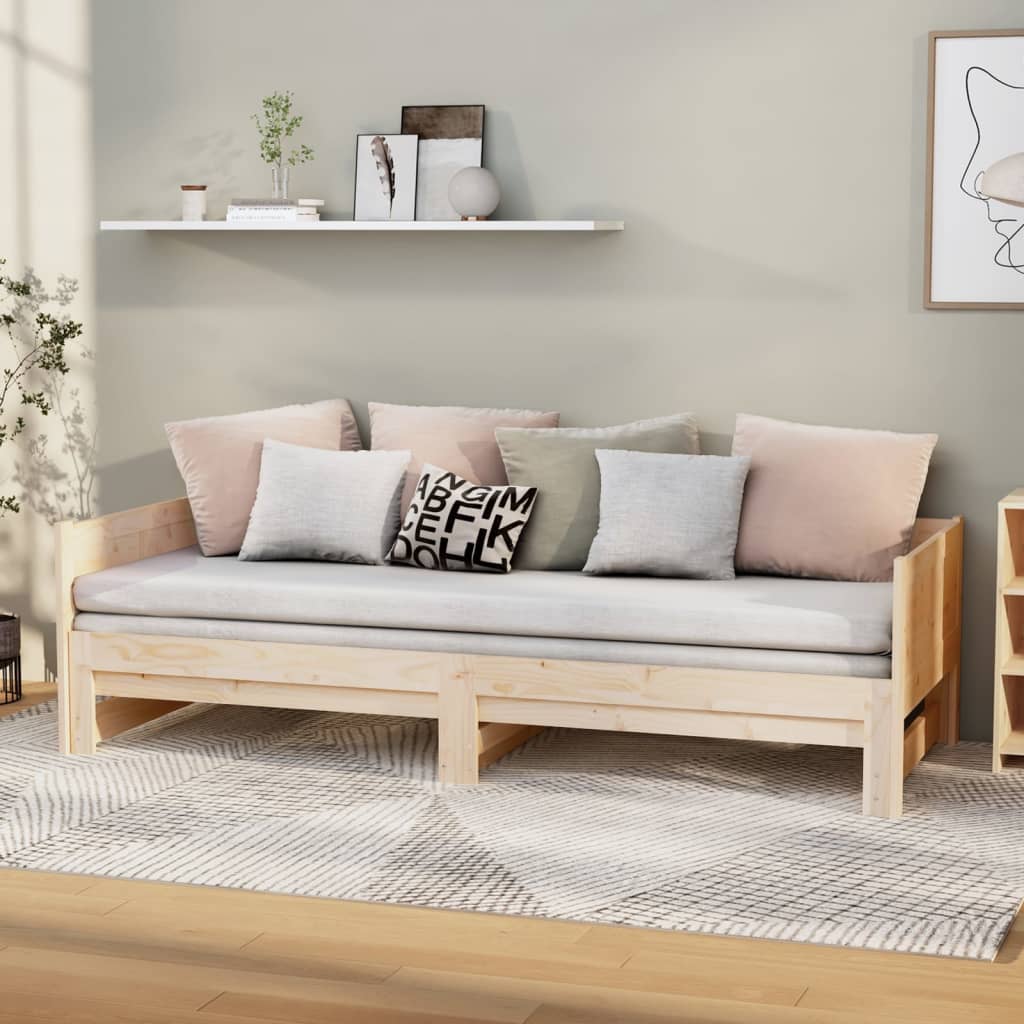 daybed med udtræk 2x(90x190) cm massivt fyrretræ billede