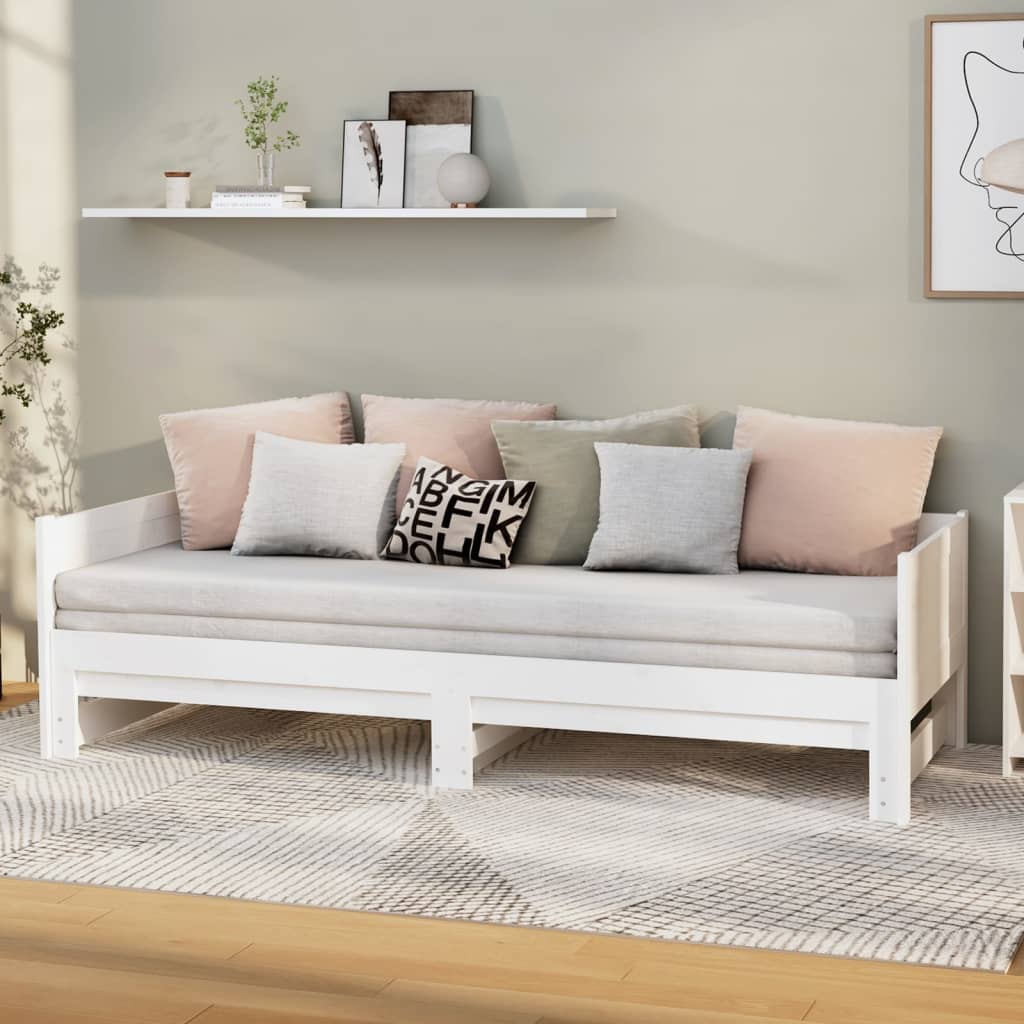 daybed med udtræk 2x(90x190) cm massivt fyrretræ hvid billede