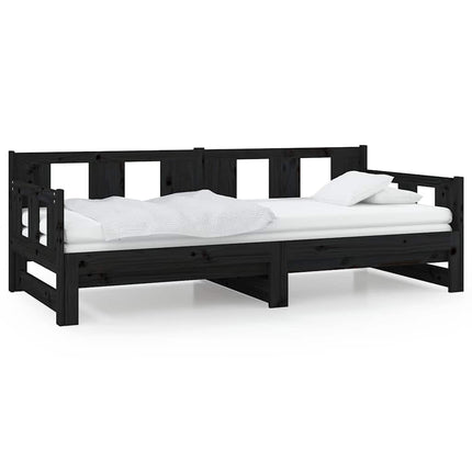 daybed med udtræk 80x200 cm massivt fyrretræ sort