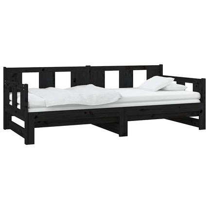 daybed med udtræk 80x200 cm massivt fyrretræ sort