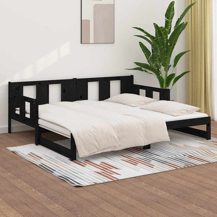 daybed med udtræk 80x200 cm massivt fyrretræ sort