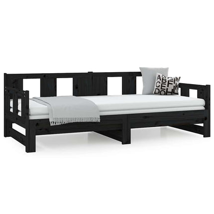 daybed med udtræk 80x200 cm massivt fyrretræ sort