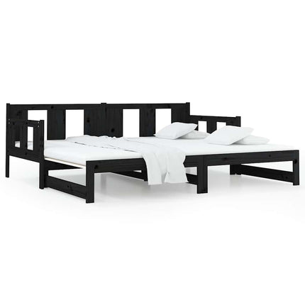 daybed med udtræk 80x200 cm massivt fyrretræ sort
