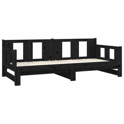 daybed med udtræk 80x200 cm massivt fyrretræ sort