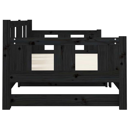 daybed med udtræk 80x200 cm massivt fyrretræ sort