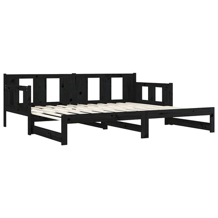 daybed med udtræk 80x200 cm massivt fyrretræ sort