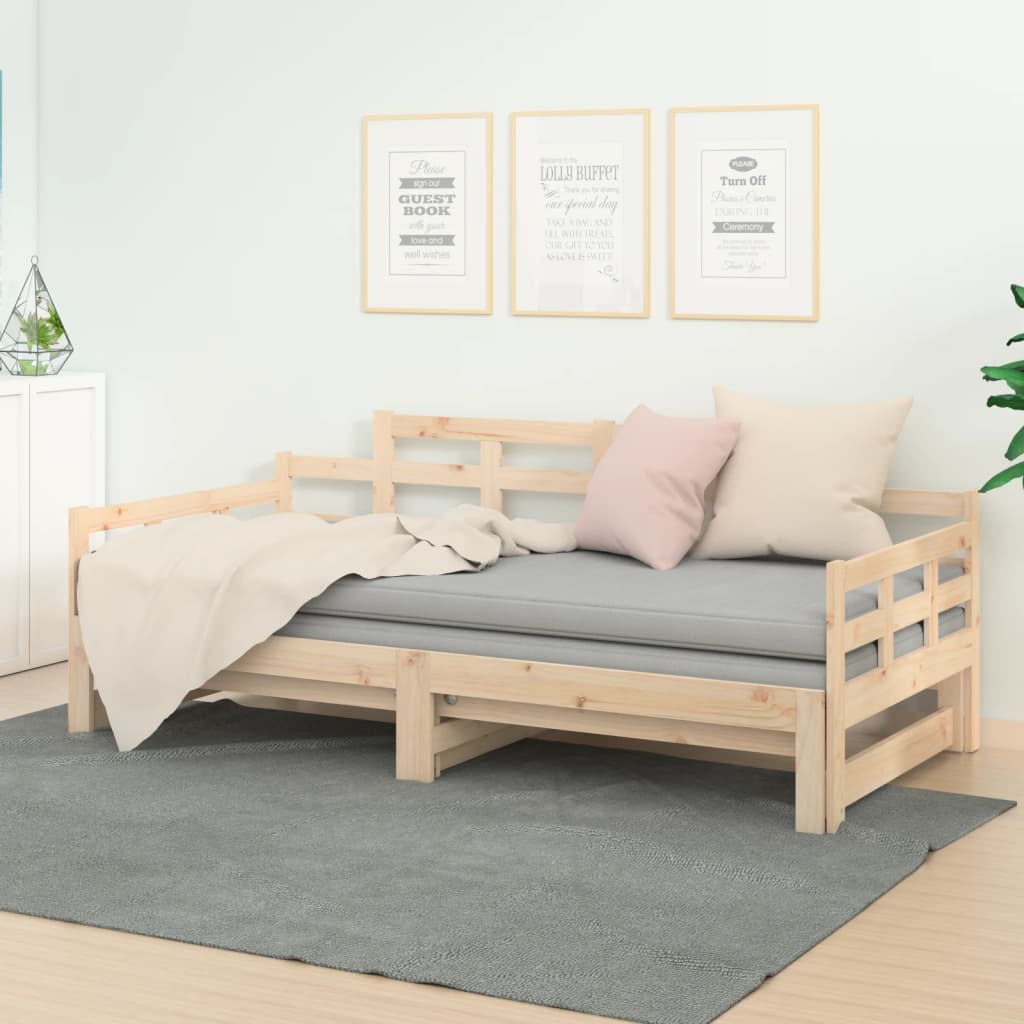 daybed med udtræk 2x(80x200) cm massivt fyrretræ billede