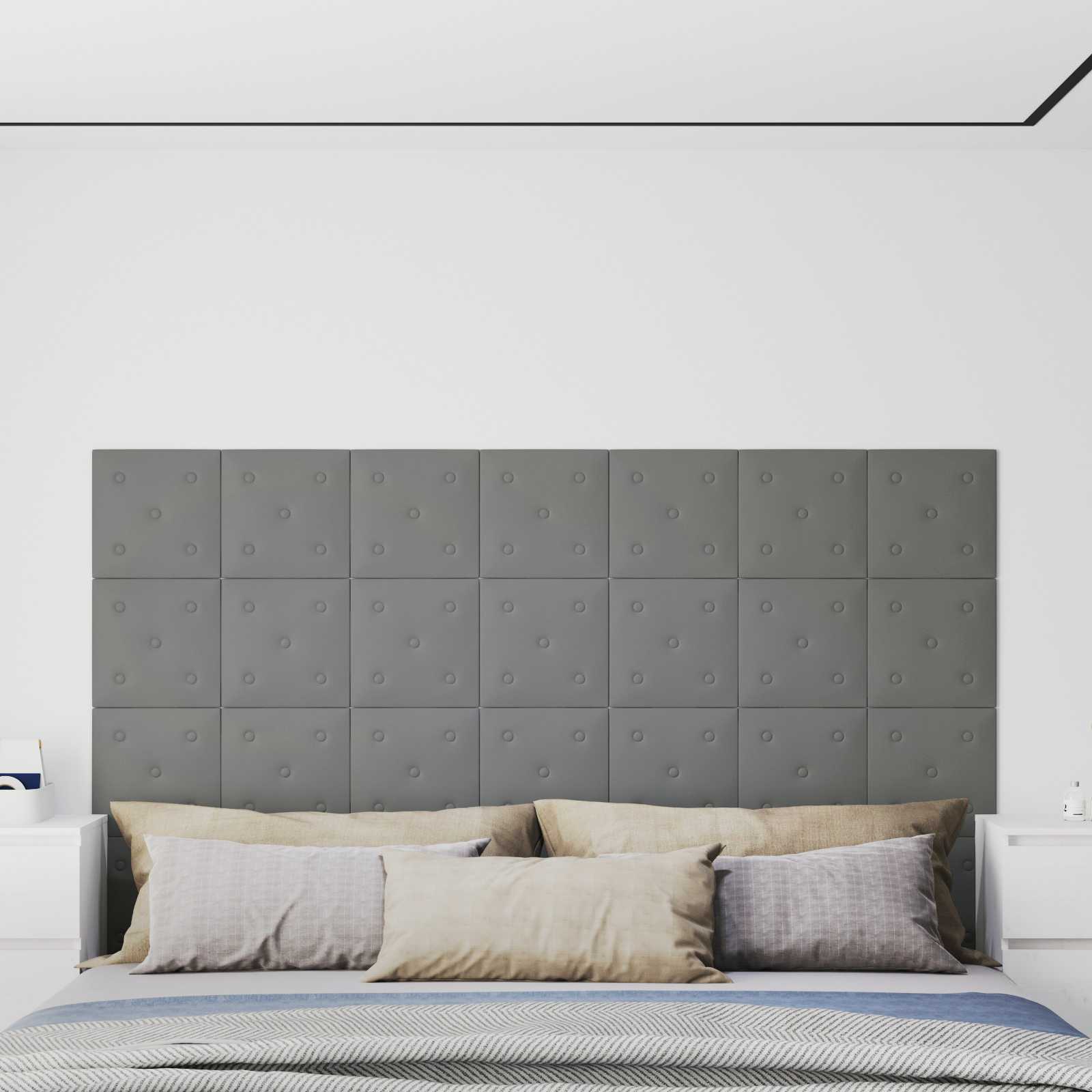 Væghovedgærde 12 pcs Grå 30 x 30 cm Faux læder