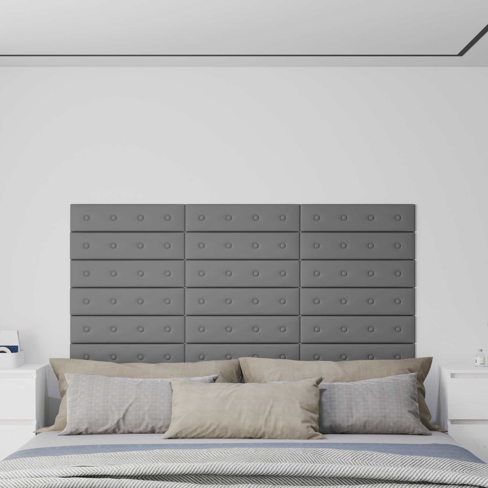 Væghovedgærde 12 pcs Grå 60 x 15 cm Faux læder
