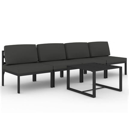 loungesæt til haven 5 dele med hynder aluminium antracitgrå