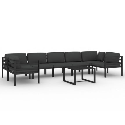 loungesæt til haven 8 dele med hynder aluminium antracitgrå