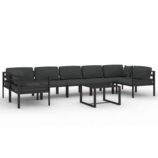 loungesæt til haven 8 dele med hynder aluminium antracitgrå