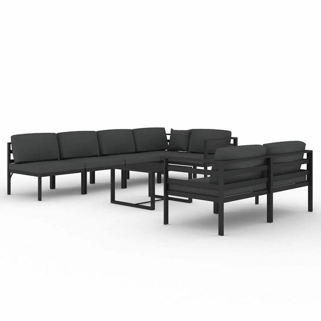 loungesæt til haven 8 dele med hynder aluminium antracitgrå
