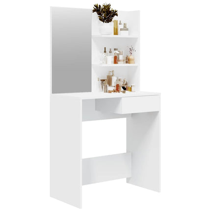 makeupbord med spejl 74,5x40x141 cm hvid