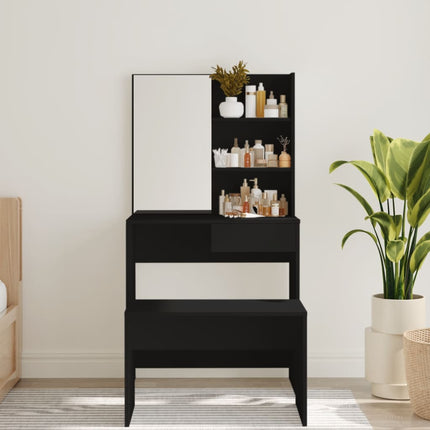 makeupbord med spejl 74,5x40x141 cm sort