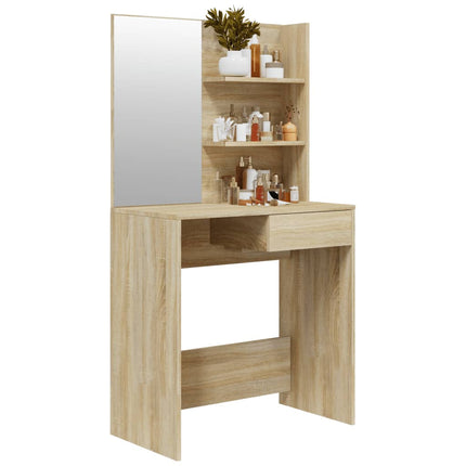makeupbord med spejl 74,5x40x141 cm sonoma-eg