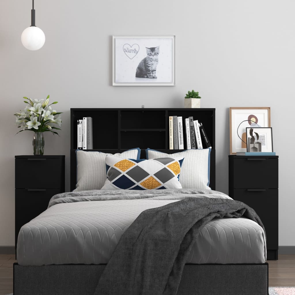 skænke 2 stk. 30x30x70 cm konstrueret træ sort