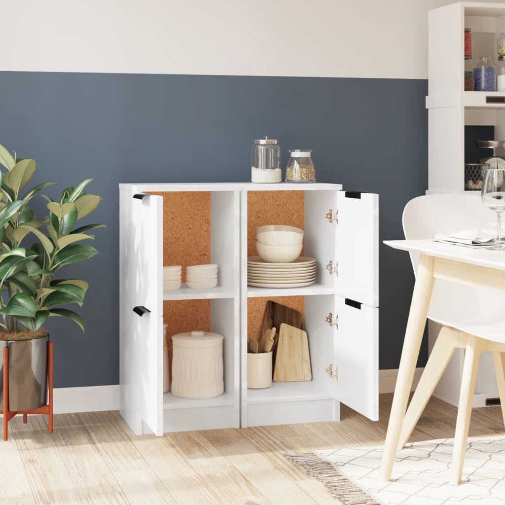 skænke 2 stk. 30x30x70 cm konstrueret træ hvid højglans