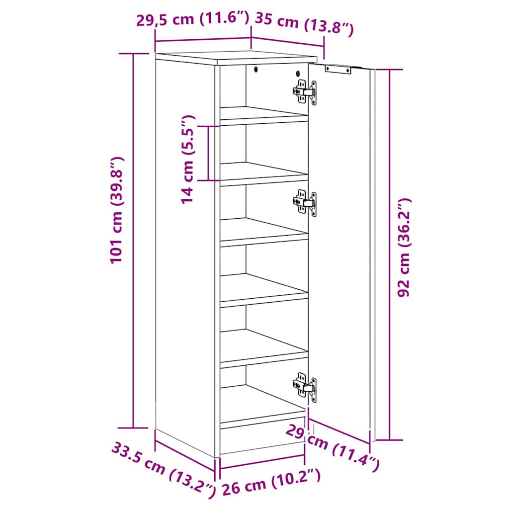 skoskab 30x35x100 cm konstrueret træ sonoma-eg
