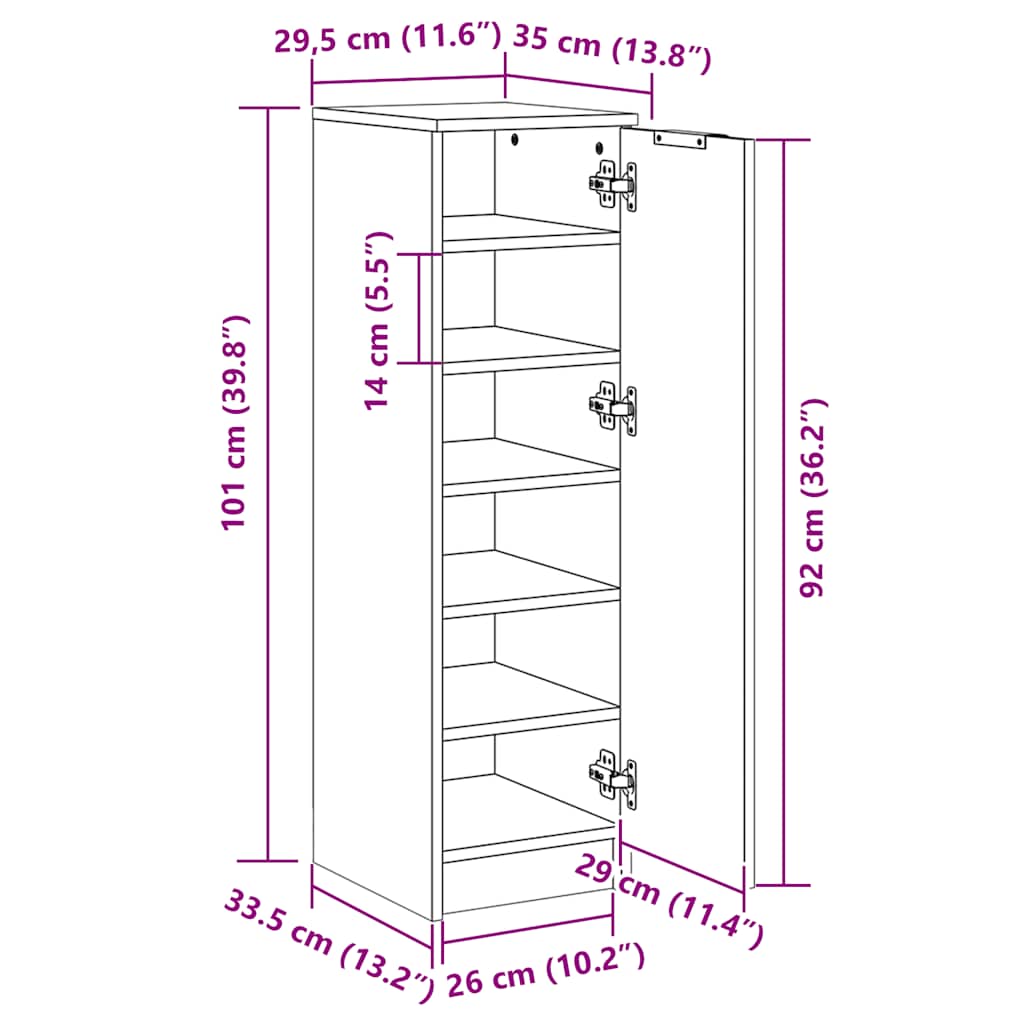 skoskab 30x35x100 cm konstrueret træ betongrå
