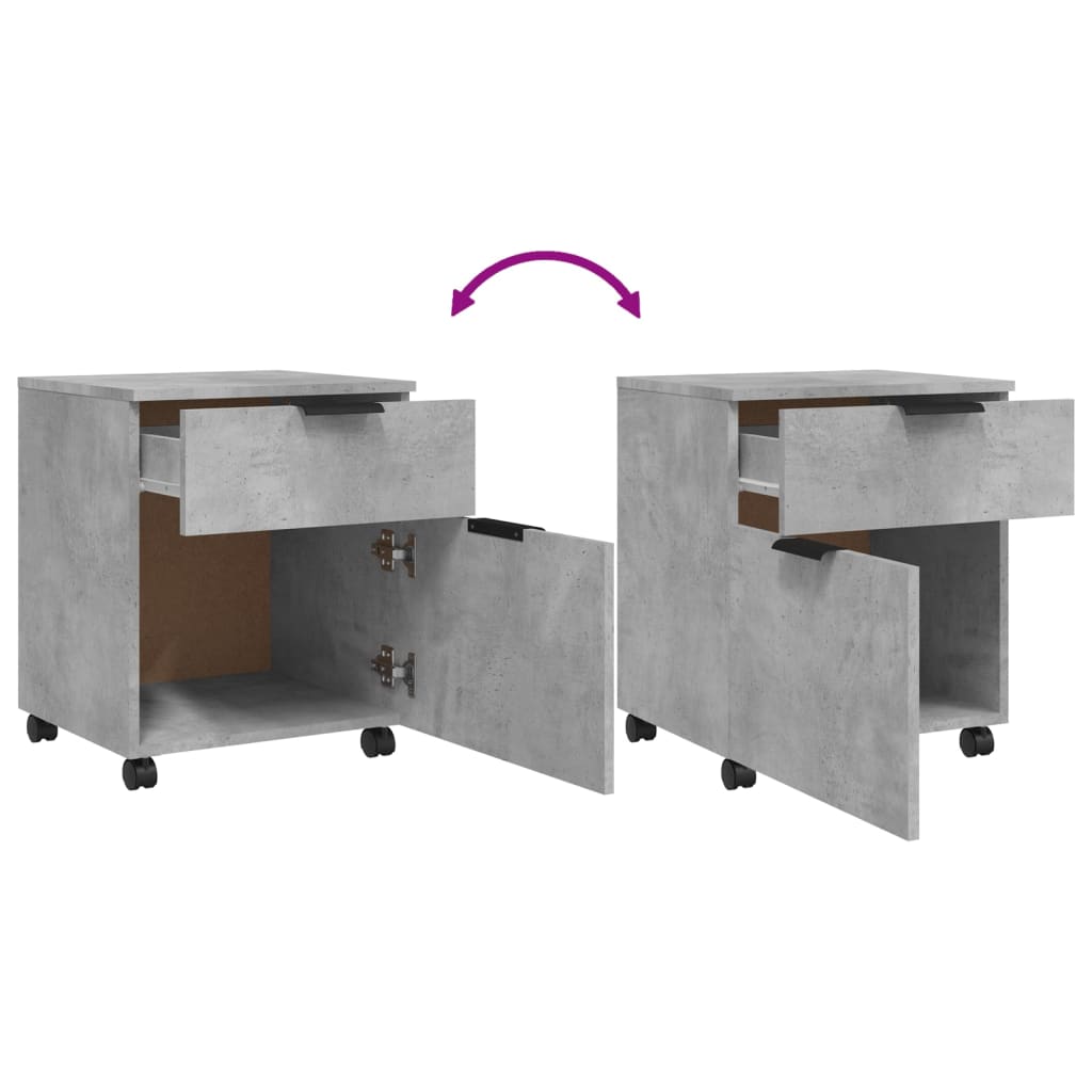 arkivskab med hjul 45x38x54 cm konstrueret træ betongrå