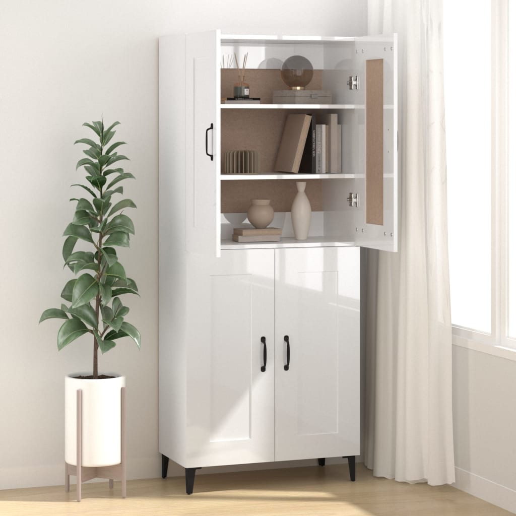 skænk 69,5x34x90 cm konstrueret træ hvid højglans